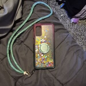 Gold and Green Sparakling Phone Case with Lanyard For Samsung S20.